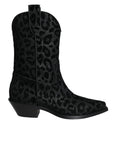 Dolce & Gabbana Black Gray Leopard Cowboy Boots Shoes