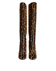 Dolce & Gabbana Beige Black Leopard Knee High Boots Shoes