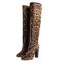 Dolce & Gabbana Beige Black Leopard Knee High Boots Shoes