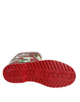 Dolce & Gabbana Red Floral Rubber Knee High Flat Boots Shoes