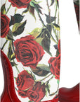 Dolce & Gabbana Red Floral Rubber Knee High Flat Boots Shoes