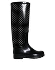 Dolce & Gabbana Black Polka Dot Rubber Knee High Boots Shoes