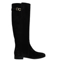Dolce & Gabbana Black Suede Leather Knee High Boots Shoes