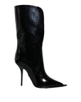 Dolce & Gabbana Black Patent Leather Mid Calf Boots Shoes