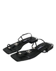 Dolce & Gabbana Black Leather Logo Ankle Strap Keira Sandals Shoes