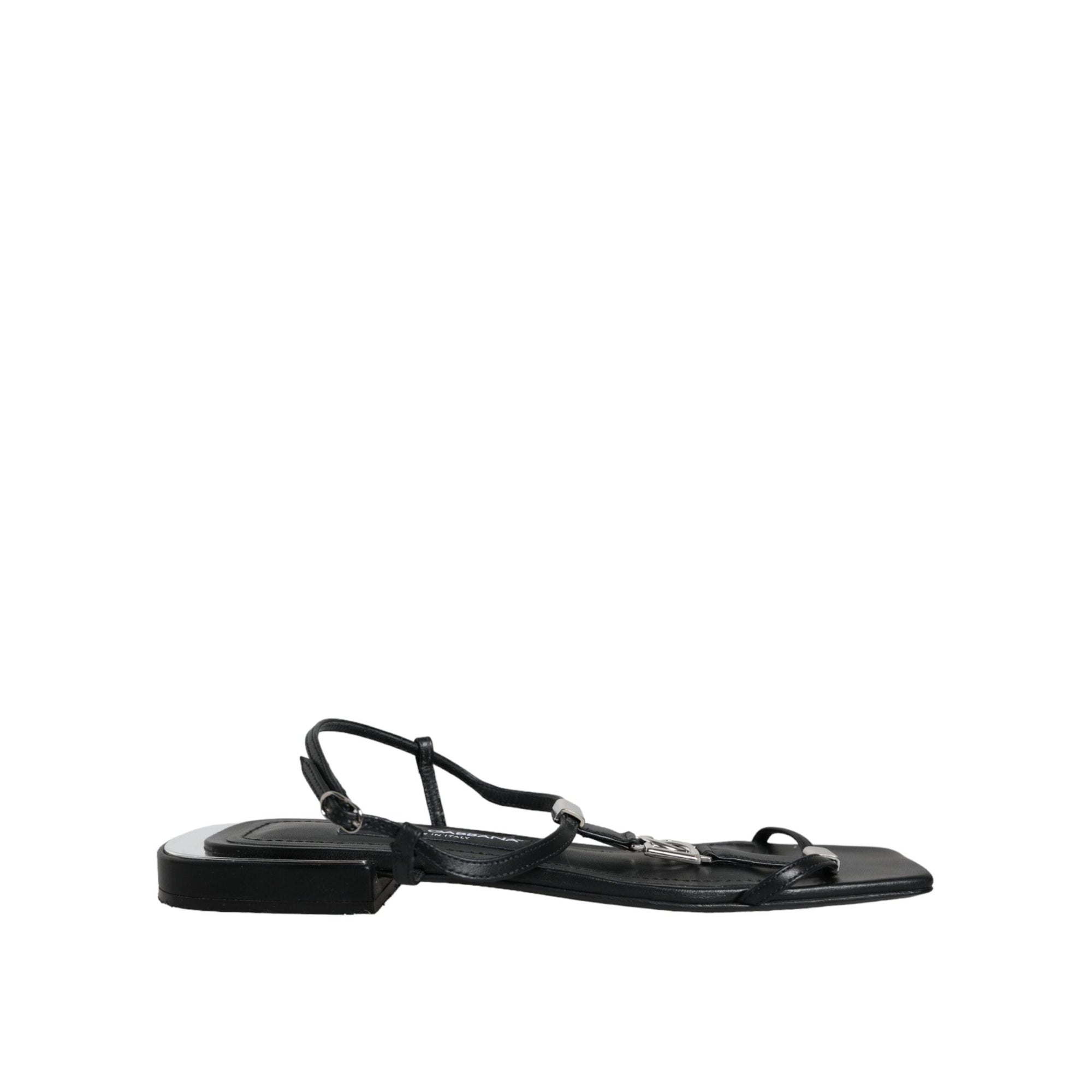 Dolce & Gabbana Black Leather Logo Ankle Strap Keira Sandals Shoes