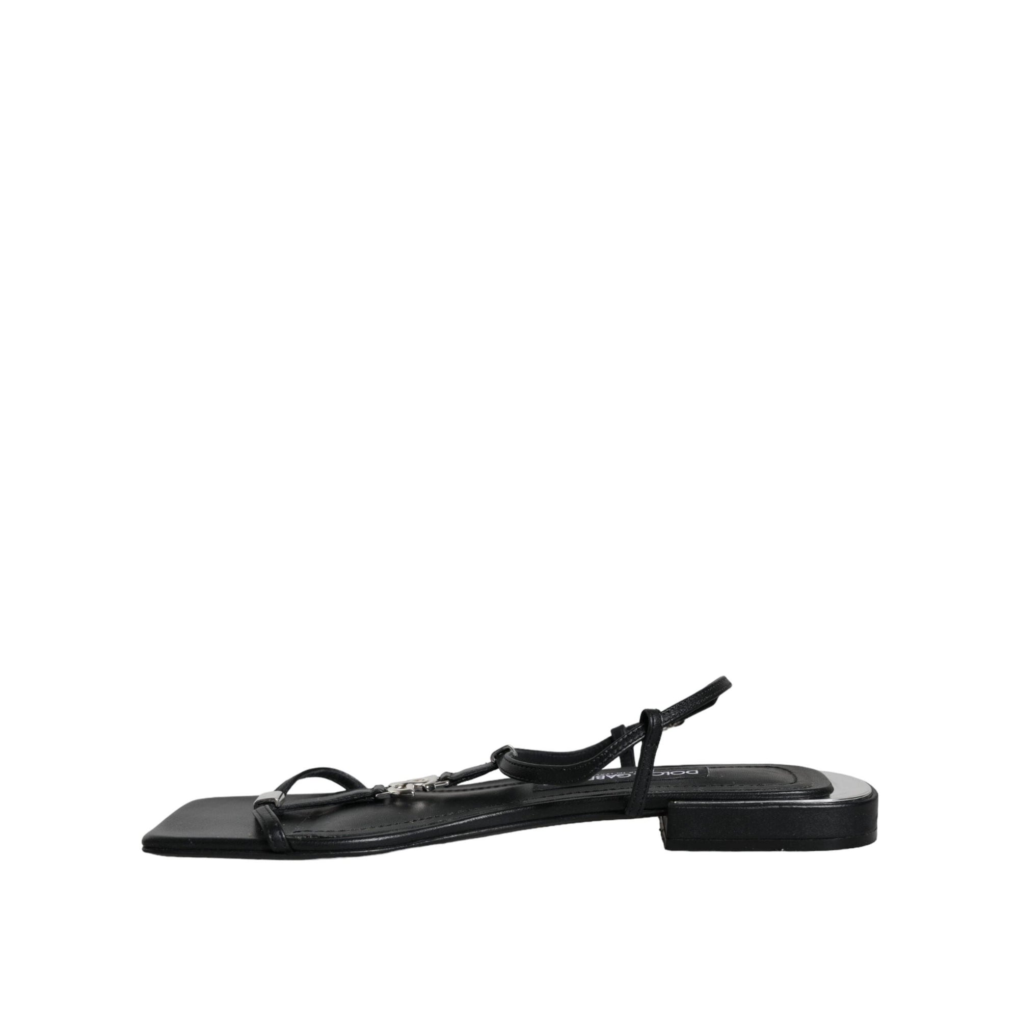 Dolce & Gabbana Black Leather Logo Ankle Strap Keira Sandals Shoes