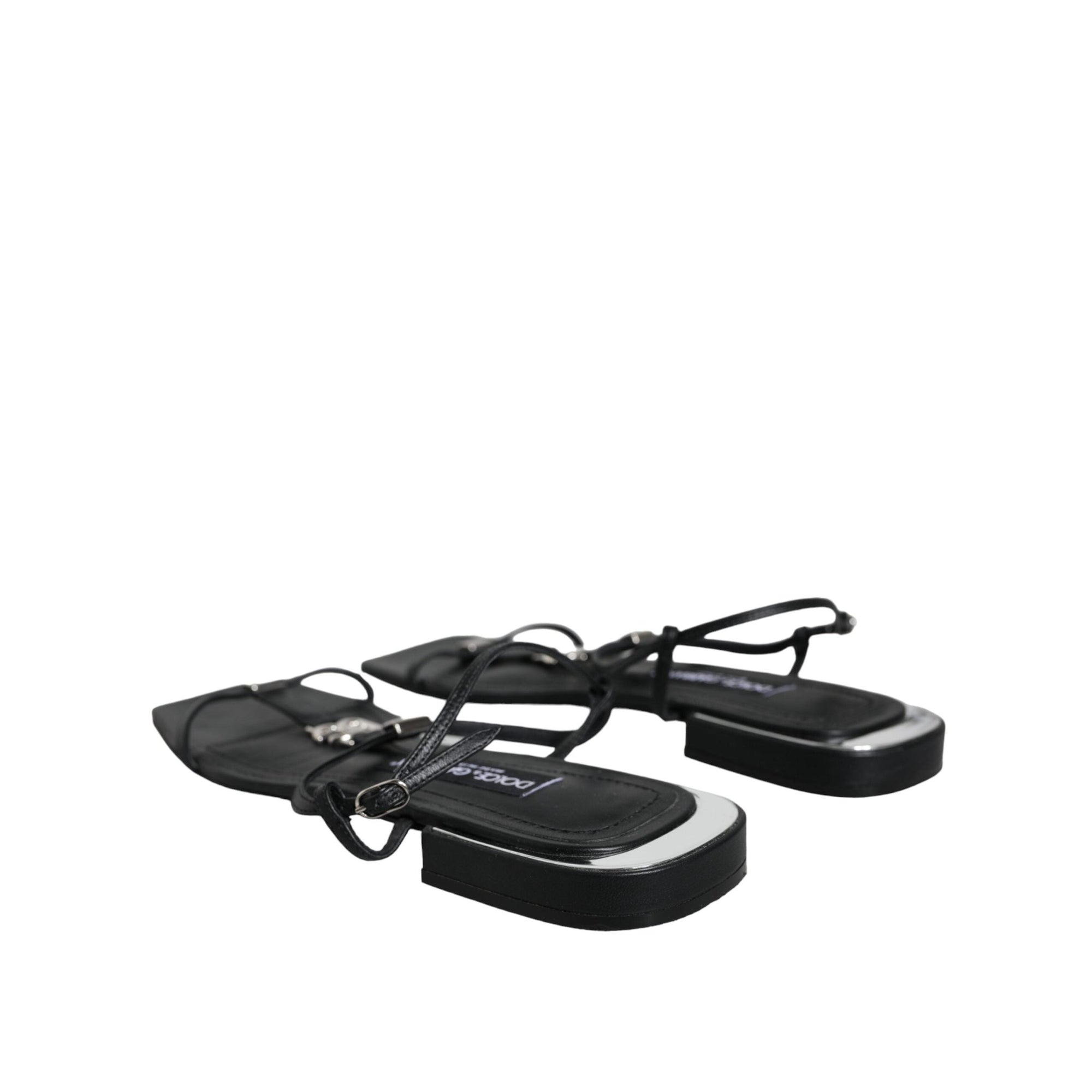 Dolce & Gabbana Black Leather Logo Ankle Strap Keira Sandals Shoes