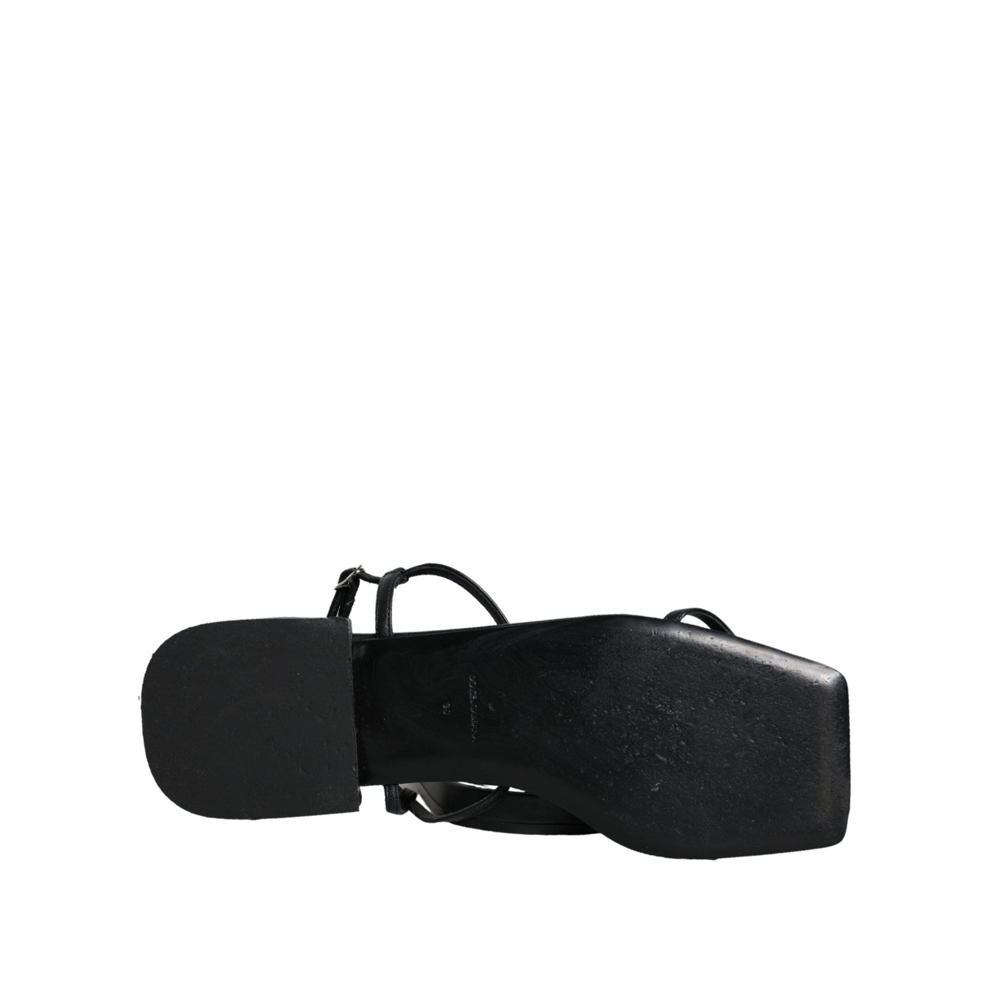Dolce & Gabbana Black Leather Logo Ankle Strap Keira Sandals Shoes
