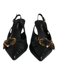 Dolce & Gabbana Black Devotion Leather Heels Slingback Shoes