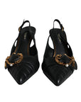 Dolce & Gabbana Black Devotion Leather Heels Slingback Shoes