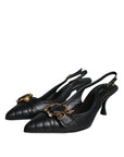 Dolce & Gabbana Black Devotion Leather Heels Slingback Shoes