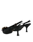 Dolce & Gabbana Black Devotion Leather Heels Slingback Shoes