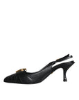 Dolce & Gabbana Black Devotion Leather Heels Slingback Shoes