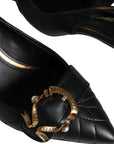 Dolce & Gabbana Black Devotion Leather Heels Slingback Shoes