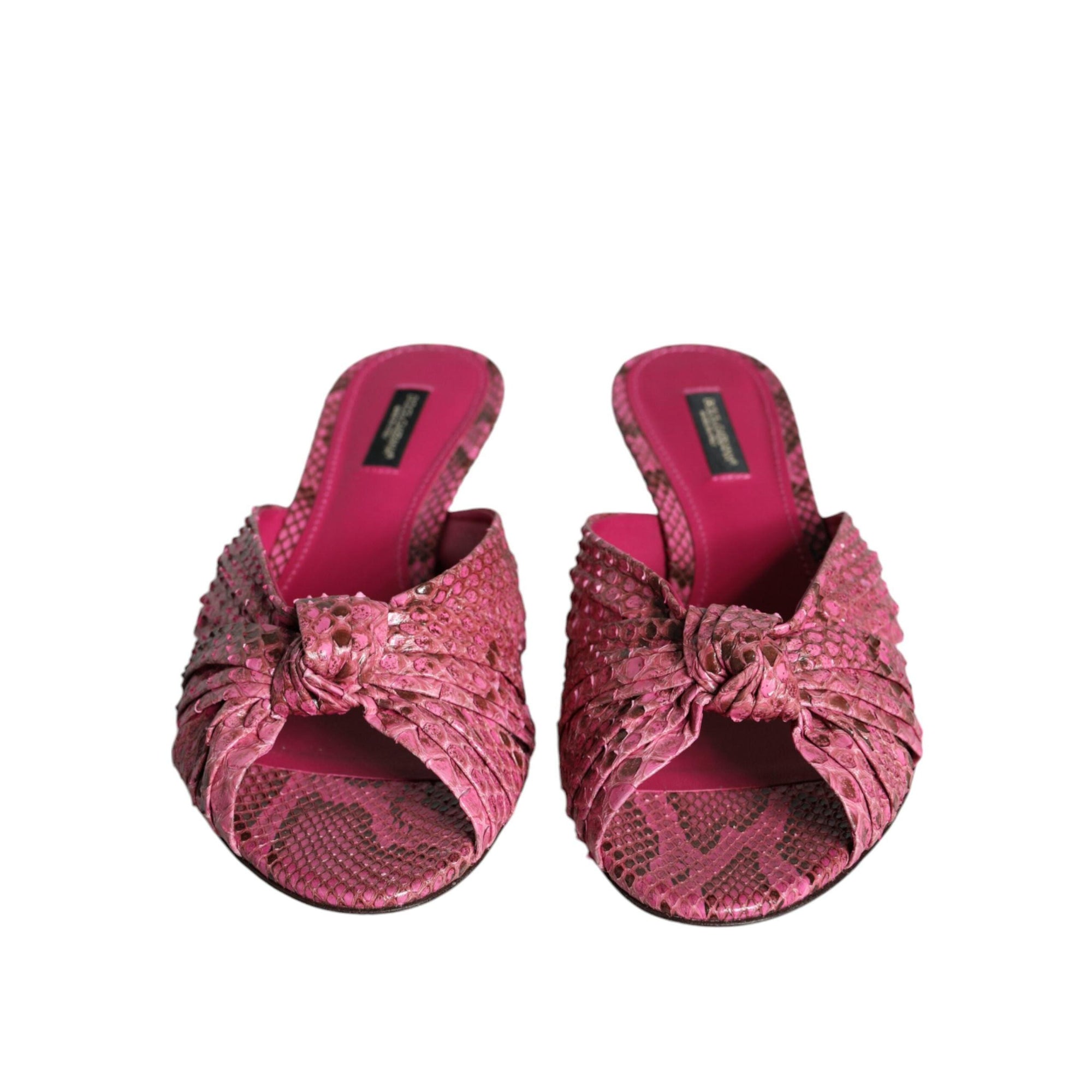 Dolce & Gabbana Pink Python Leather Kitten Heels Slides Shoes
