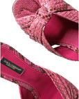 Dolce & Gabbana Pink Python Leather Kitten Heels Slides Shoes
