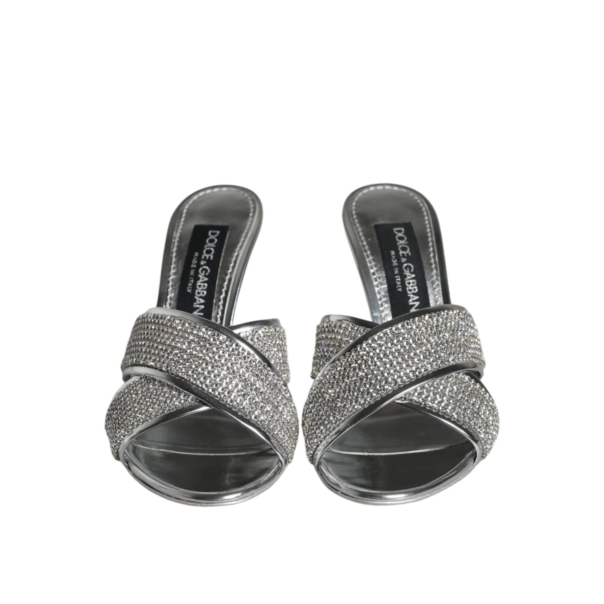 Dolce & Gabbana Silver Crystals Keira Heels Slides Shoes