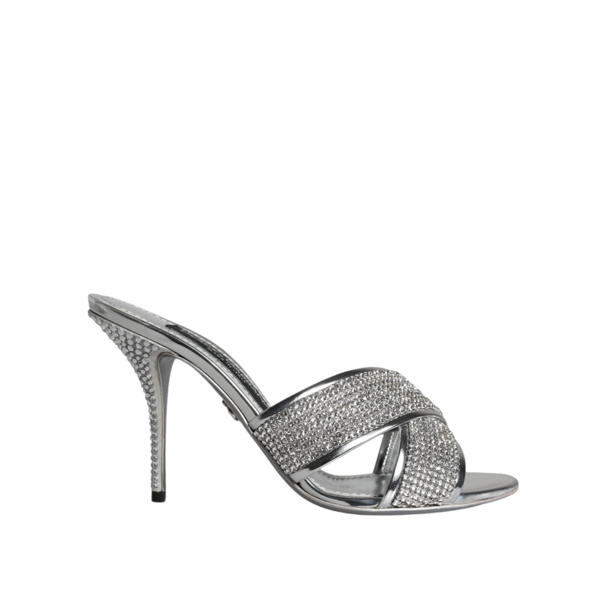 Dolce & Gabbana Silver Crystals Keira Heels Slides Shoes
