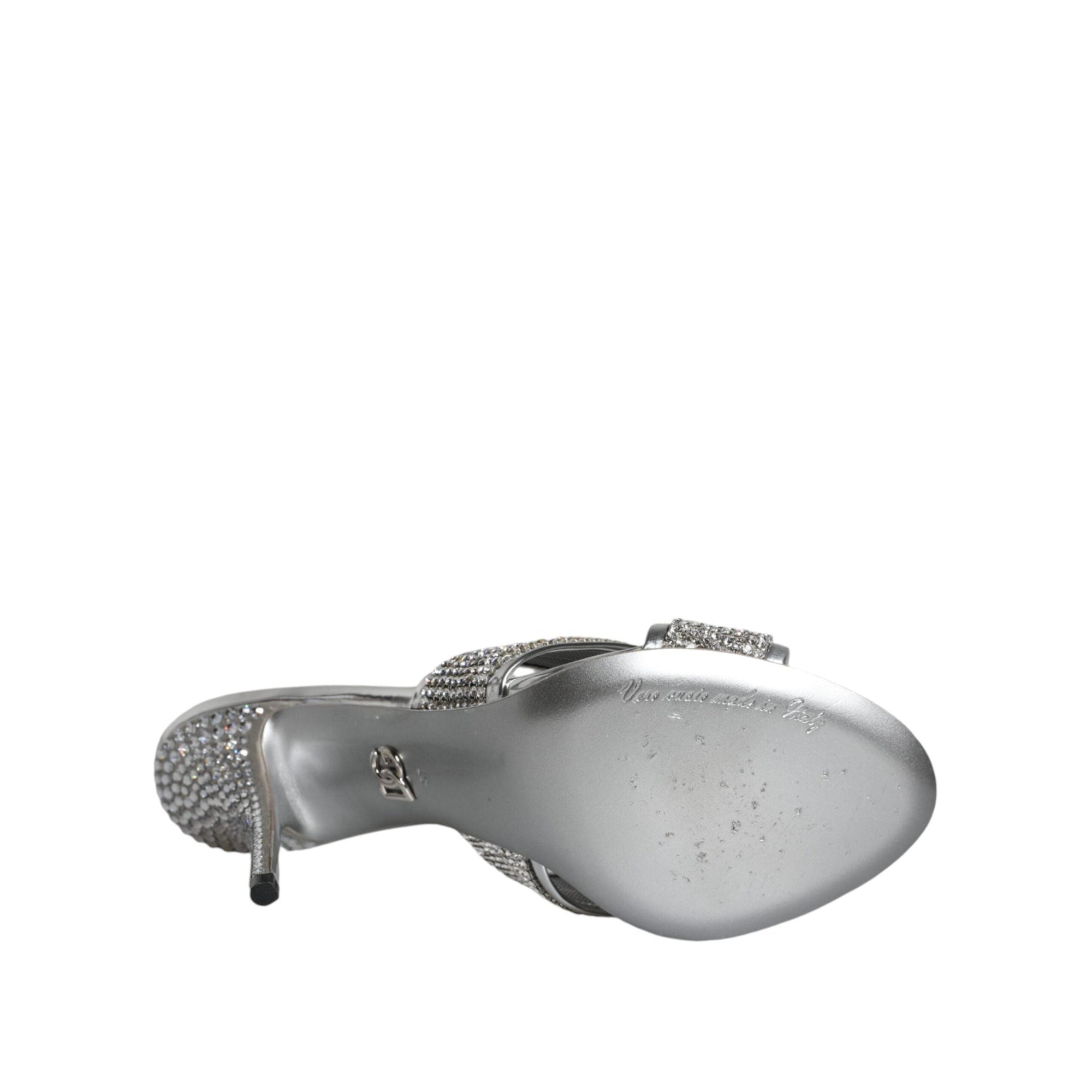 Dolce & Gabbana Silver Crystals Keira Heels Slides Shoes