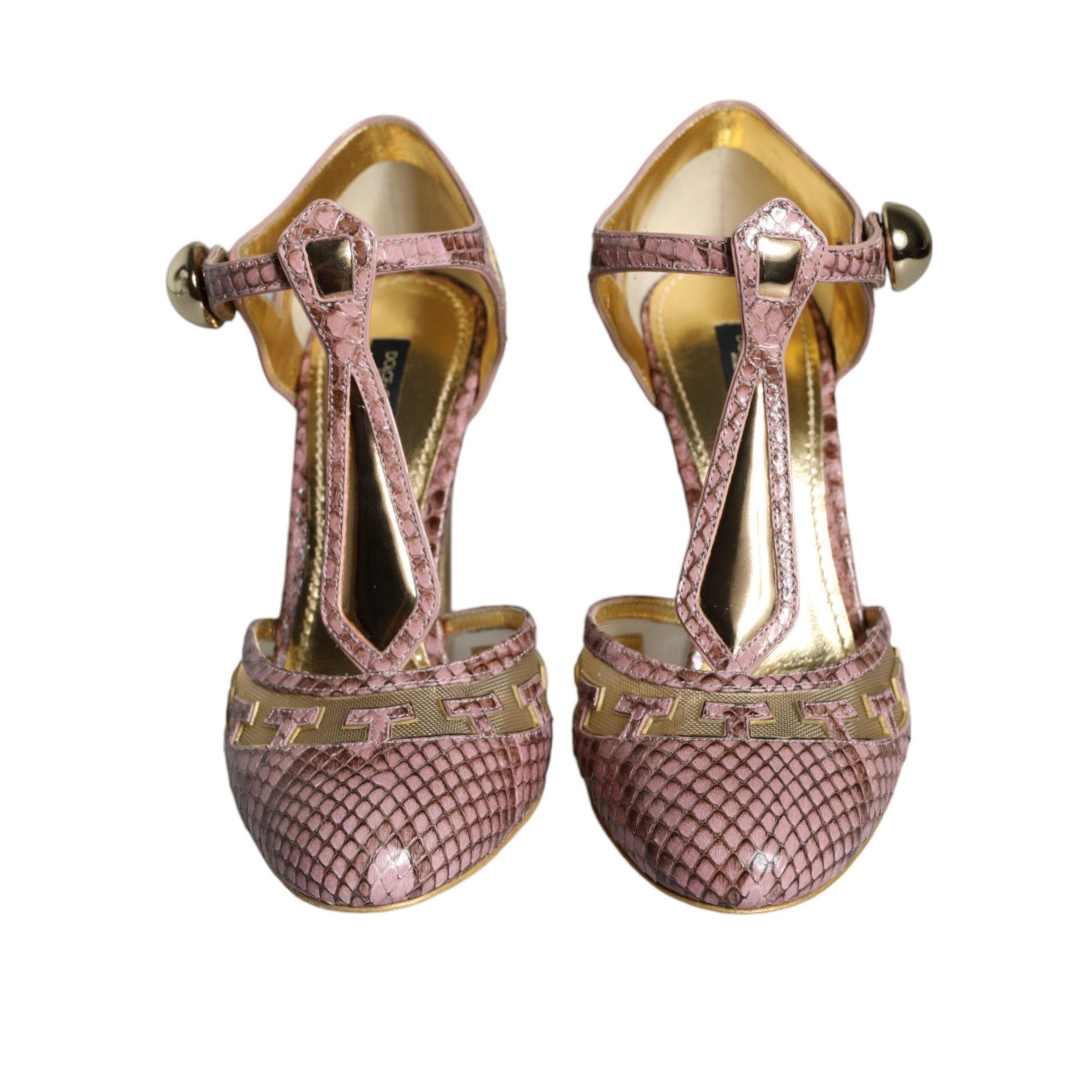 Dolce & Gabbana Pink Gold Leather Pumps T-strap Sandals Shoes