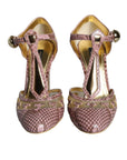 Dolce & Gabbana Pink Gold Leather Pumps T-strap Sandals Shoes