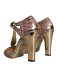 Dolce & Gabbana Pink Gold Leather Pumps T-strap Sandals Shoes