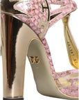 Dolce & Gabbana Pink Gold Leather Pumps T-strap Sandals Shoes