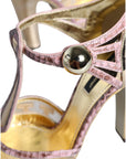 Dolce & Gabbana Pink Gold Leather Pumps T-strap Sandals Shoes