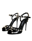 Dolce & Gabbana Black Leather Crystal Ankle Strap Sandals Shoes