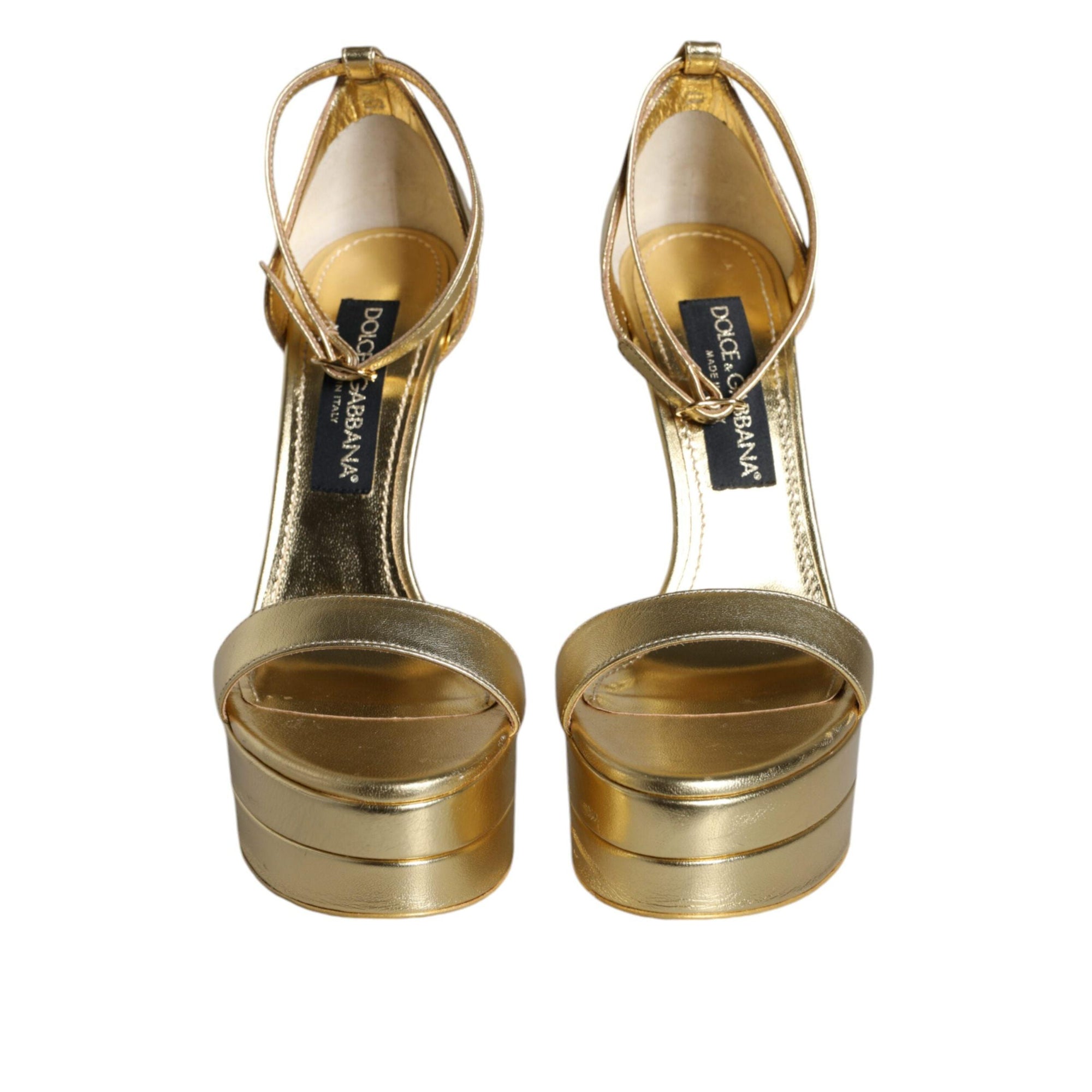 Dolce & Gabbana Gold Leather Platform Keira Sandals Shoes
