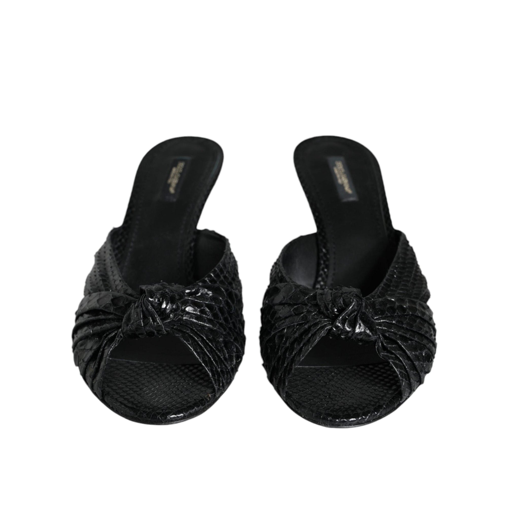 Dolce & Gabbana Black Leather Heels Slides Sandals Shoes
