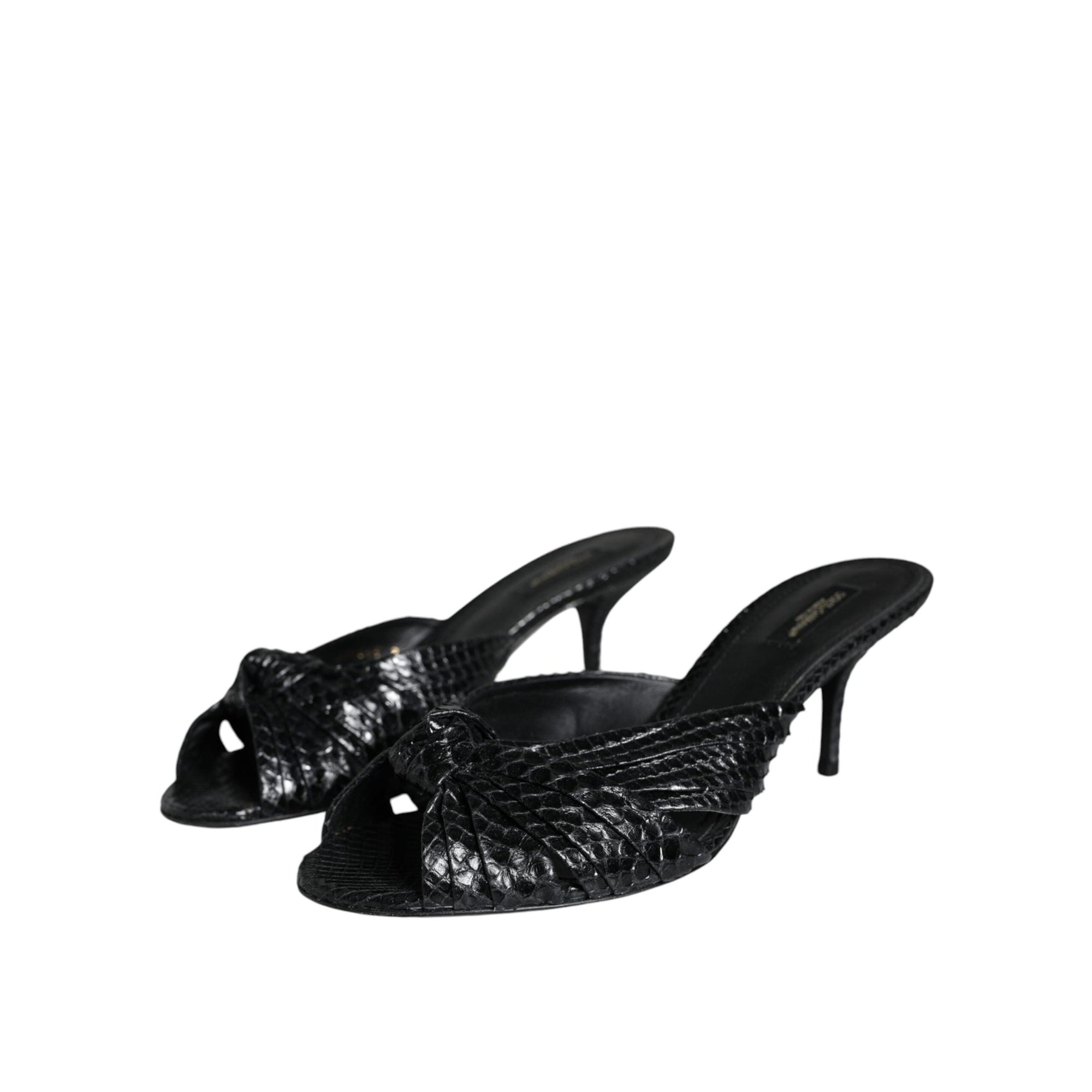 Dolce & Gabbana Black Leather Heels Slides Sandals Shoes
