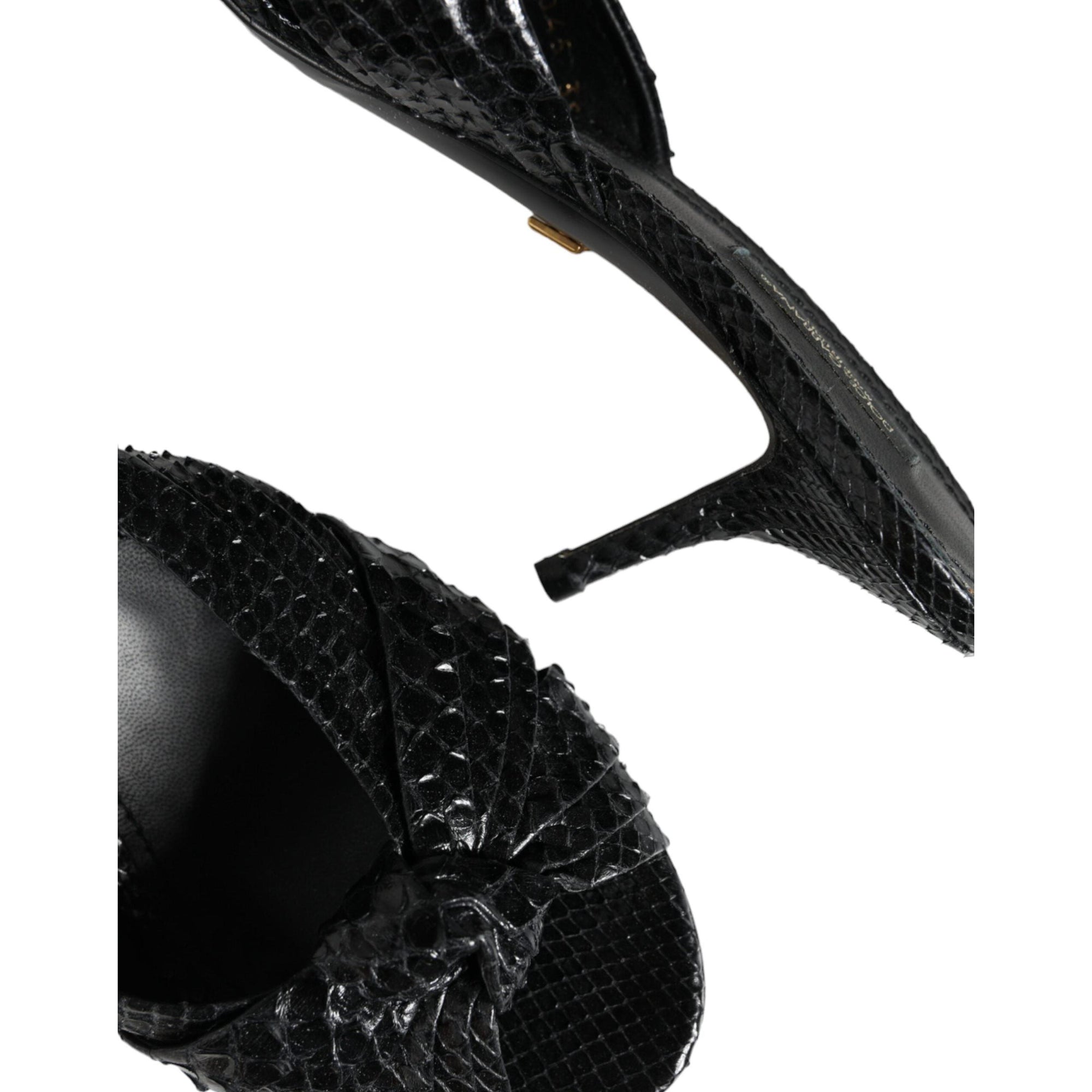Dolce & Gabbana Black Leather Heels Slides Sandals Shoes
