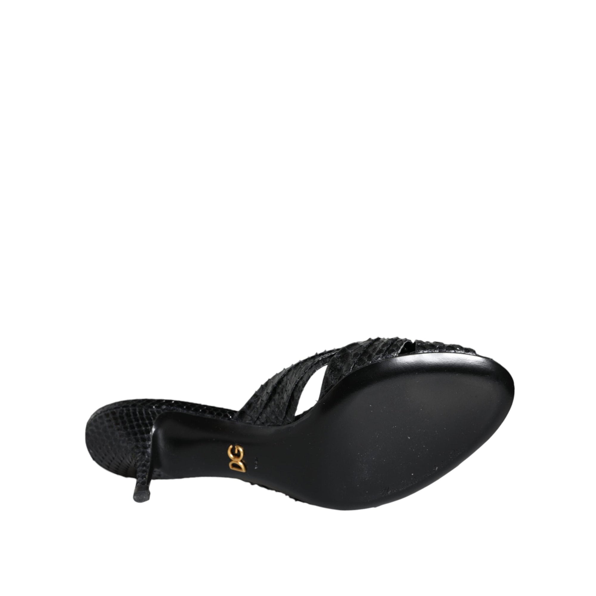 Dolce & Gabbana Black Leather Heels Slides Sandals Shoes