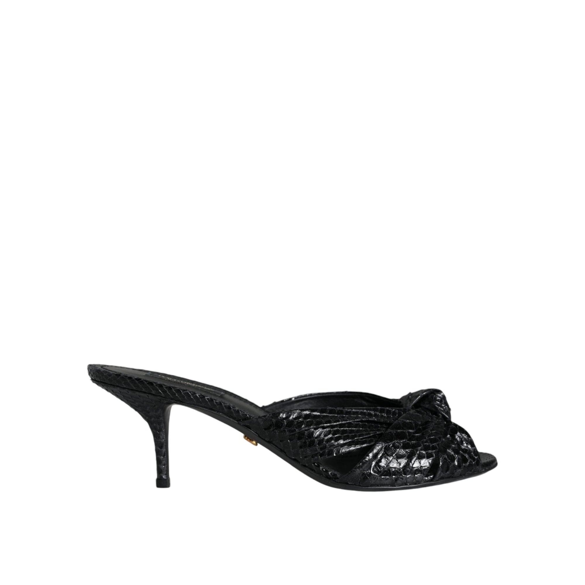 Dolce & Gabbana Black Leather Heels Slides Sandals Shoes