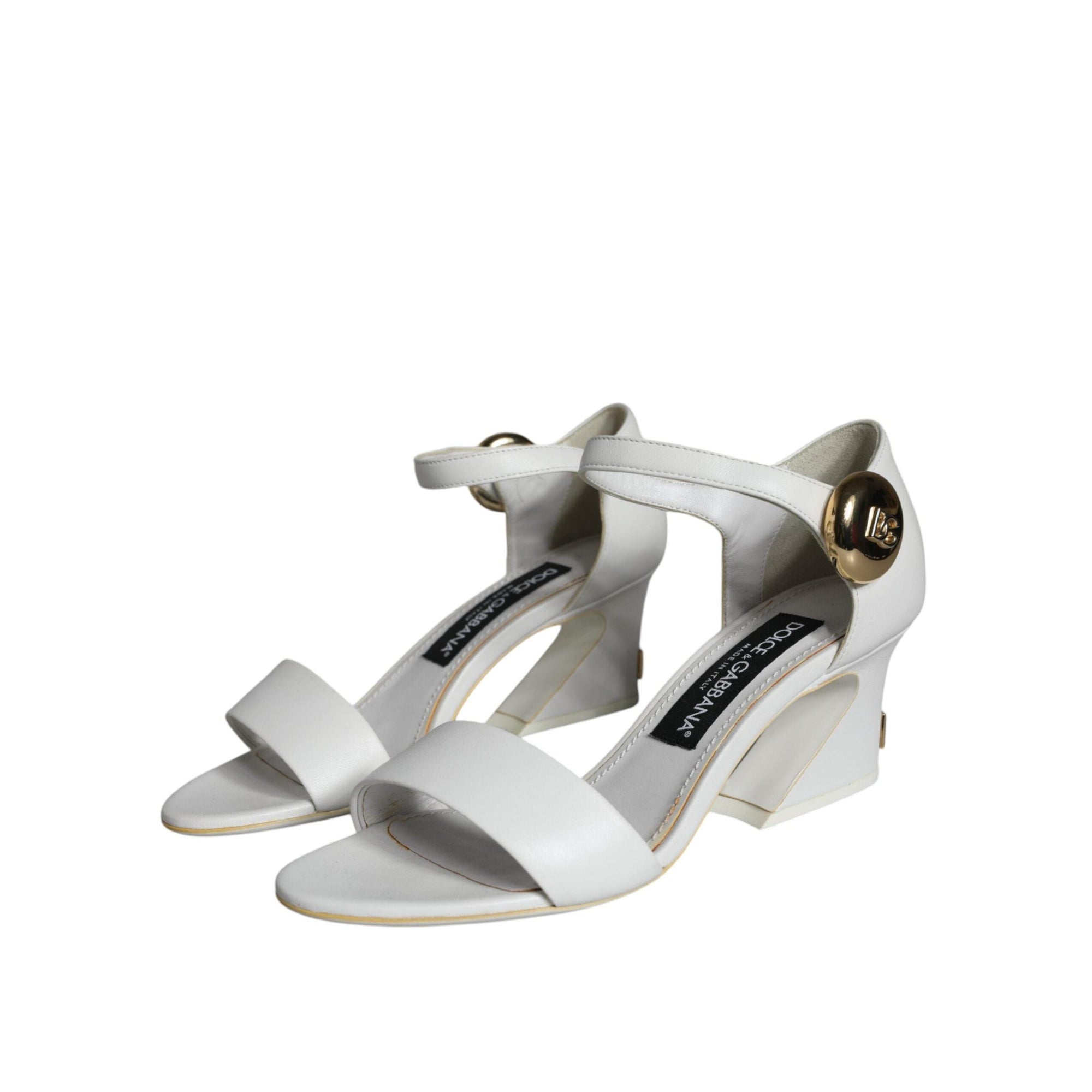 Dolce & Gabbana White Leather Heels Keira Sandals Shoes