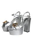 Dolce & Gabbana Silver Leather Platform Logo Keira Sandals Shoes