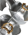 Dolce & Gabbana Silver Leather Platform Logo Keira Sandals Shoes