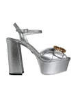 Dolce & Gabbana Silver Leather Platform Logo Keira Sandals Shoes
