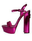 Dolce & Gabbana Fuchsia Leather Platform Logo Keira Sandals Shoes