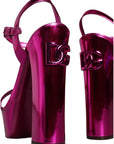 Dolce & Gabbana Fuchsia Leather Platform Logo Keira Sandals Shoes