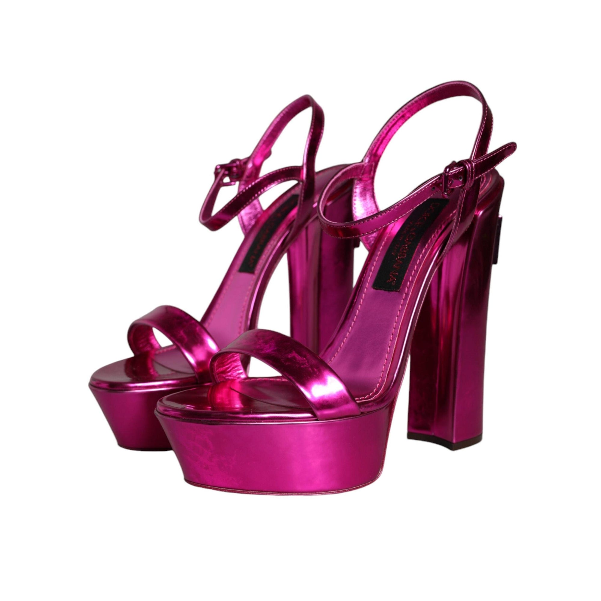 Dolce & Gabbana Fuchsia Leather Platform Logo Keira Sandals Shoes