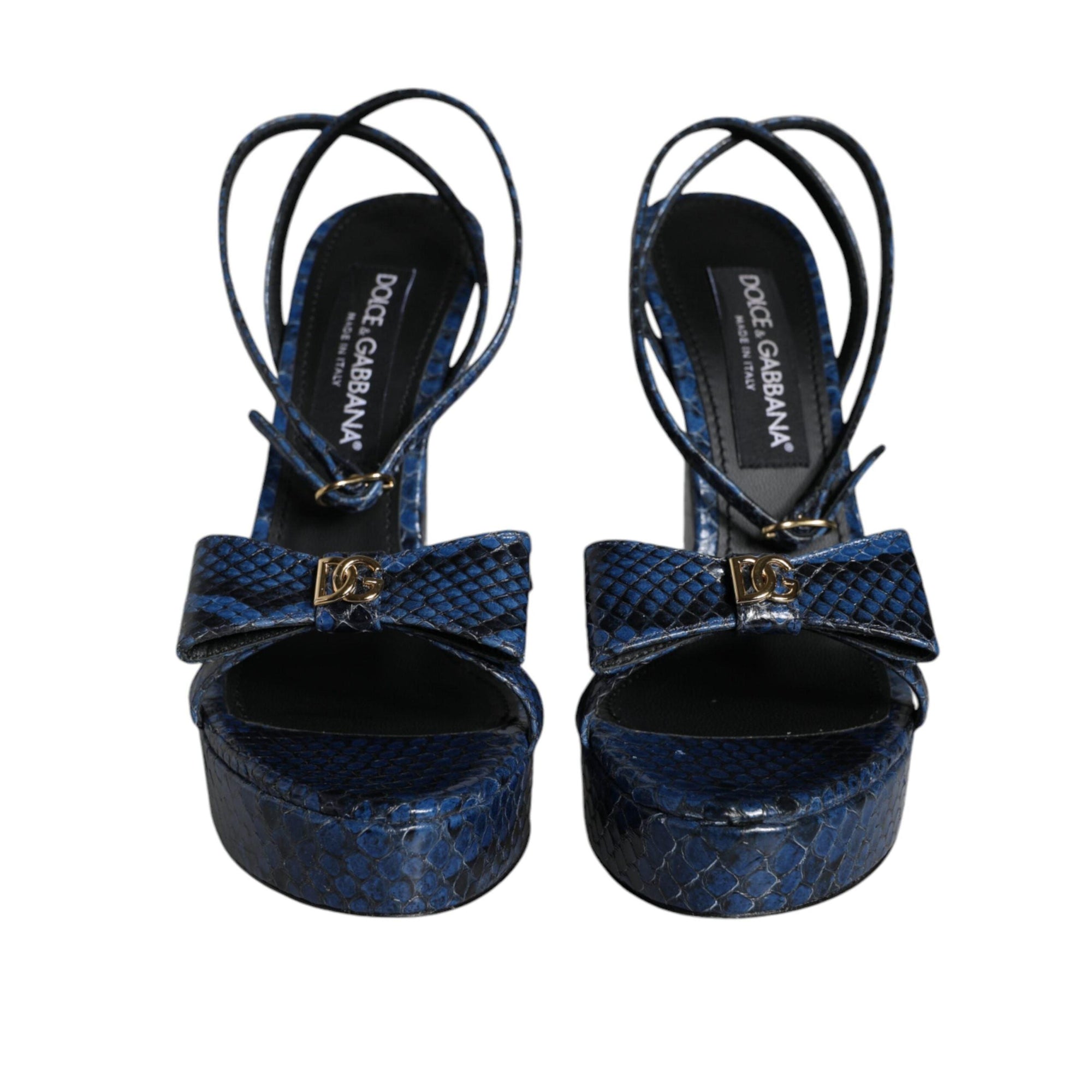 Dolce & Gabbana Blue Leather Ankle Strap Heels Sandals Shoes