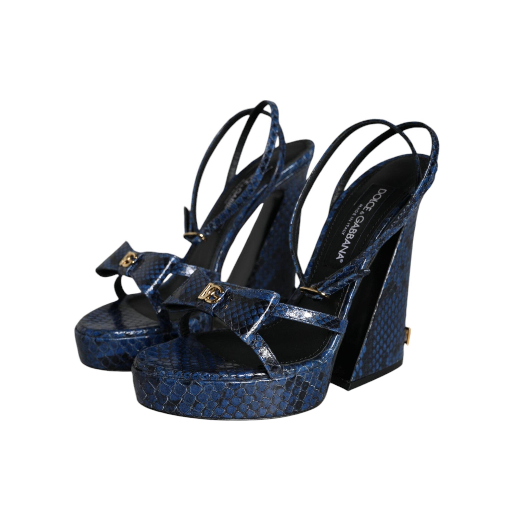 Dolce & Gabbana Blue Leather Ankle Strap Heels Sandals Shoes