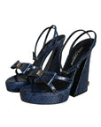 Dolce & Gabbana Blue Leather Ankle Strap Heels Sandals Shoes