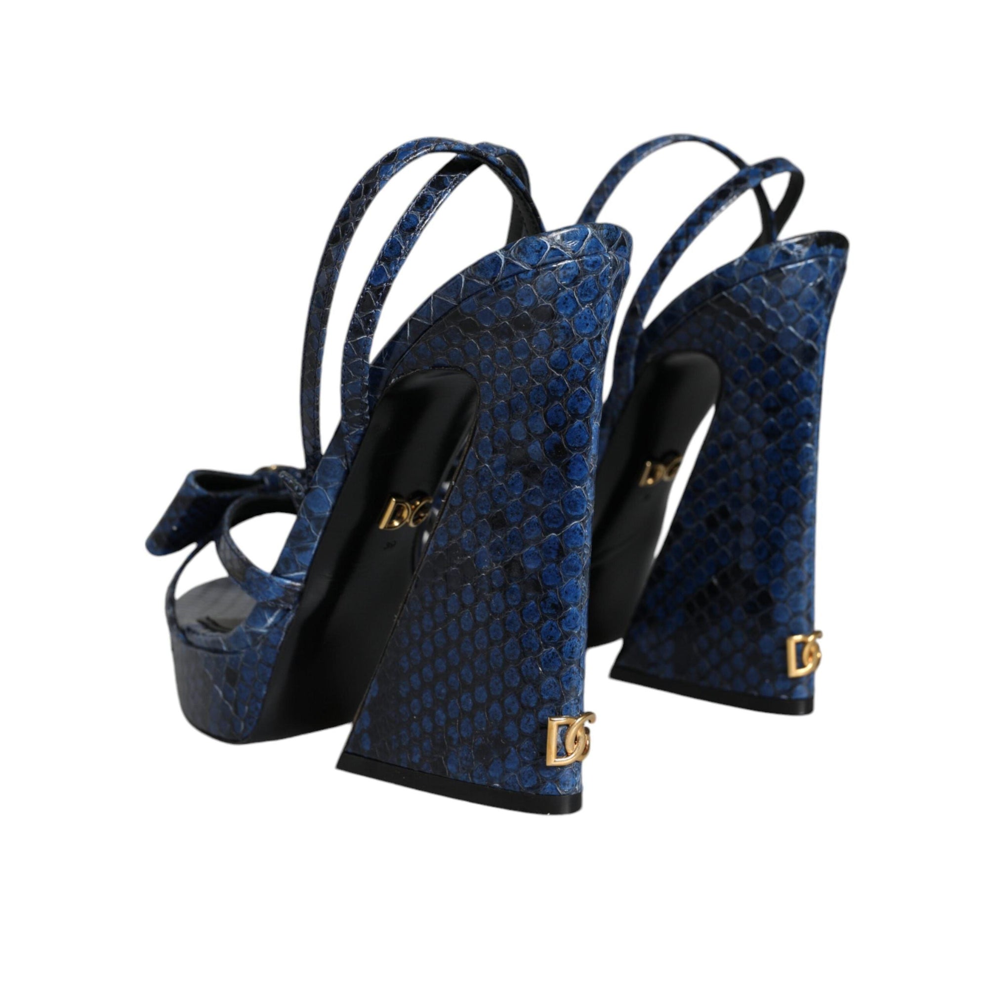 Dolce & Gabbana Blue Leather Ankle Strap Heels Sandals Shoes