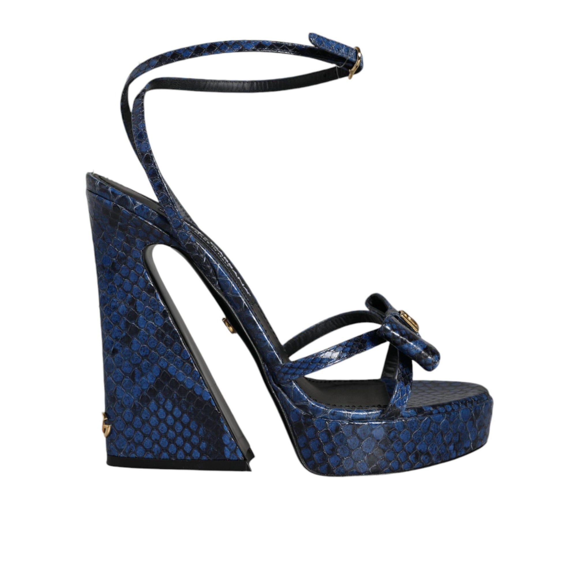 Dolce & Gabbana Blue Leather Ankle Strap Heels Sandals Shoes
