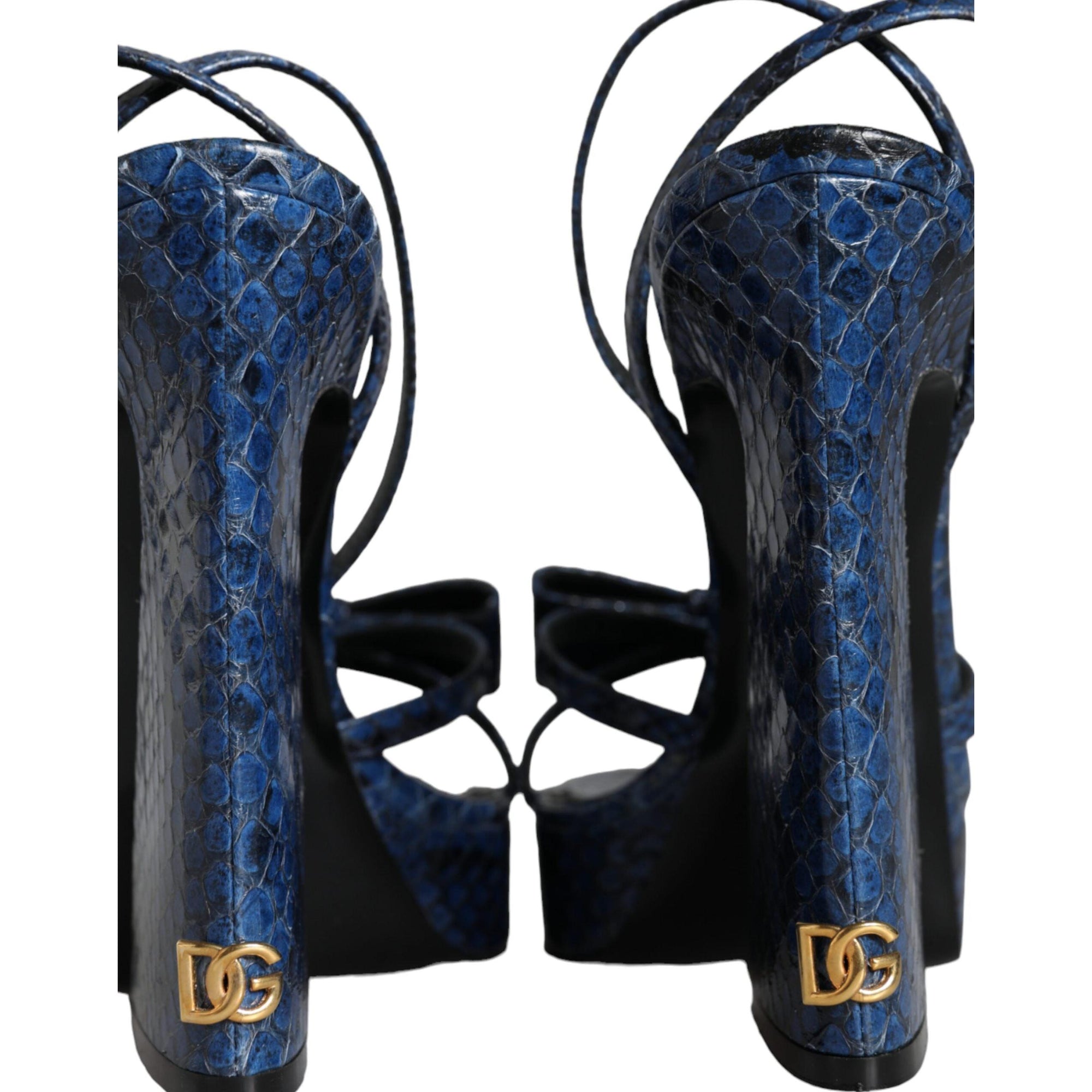Dolce & Gabbana Blue Leather Ankle Strap Heels Sandals Shoes