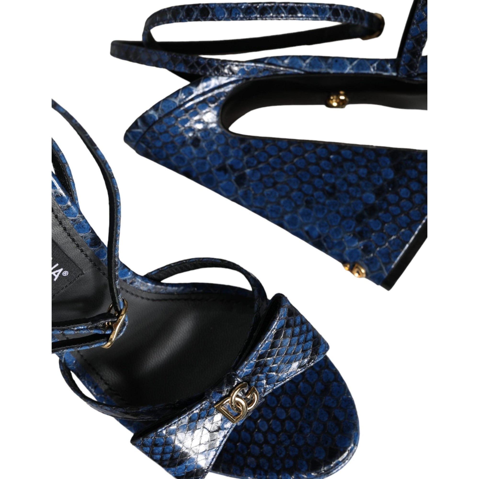 Dolce & Gabbana Blue Leather Ankle Strap Heels Sandals Shoes